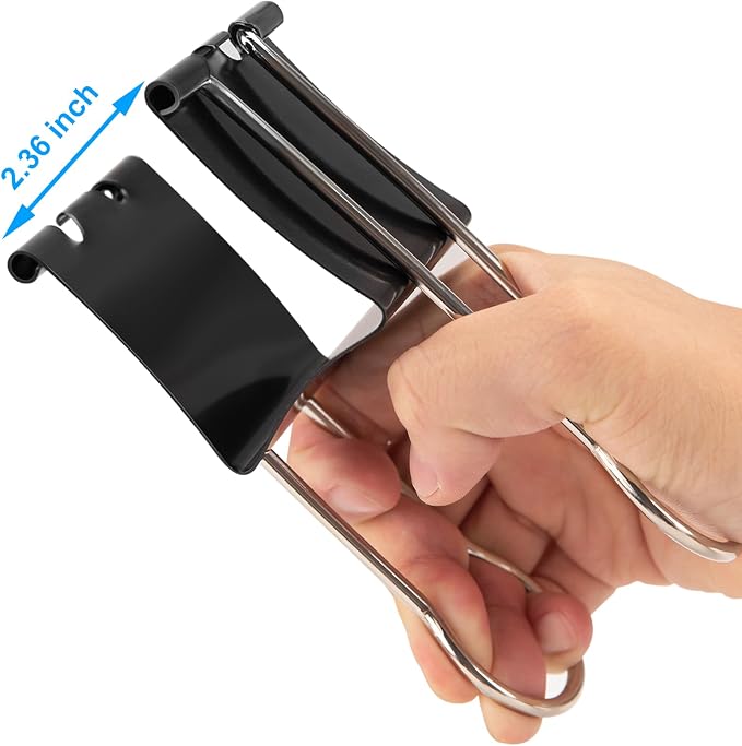 OWLKELA 2 Pack Binder Clips, 2.4 Inch, Black | Extra Jumbo Size, Large Paper Clamps,Ideal for Home, School and Office Supplies