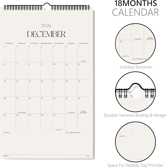 Jotsome Wall Calendar 2026-2027, Large Monthly Wall Calendar From August 2026 to December 2027 11x17 inch for Home and Office, Easy Planning, Gift for the Holidays
