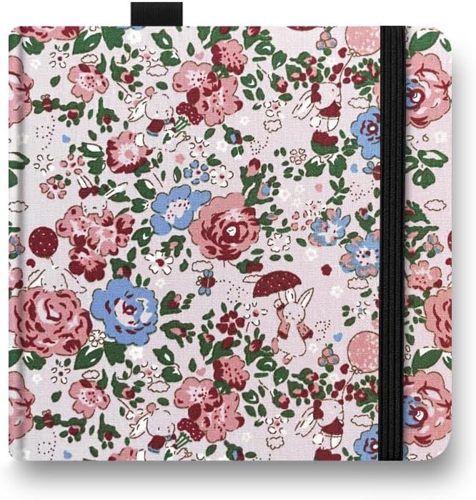 5x5 Handy Portable Handmade Cloth Fabric Hardcover Sewing Binding Travel WaterSketchbooks Watercolor Paper 140LB/300gsm 20Sheets/40Pages Journal Mixed Media Pad Notebook Pink Rose Rabbit