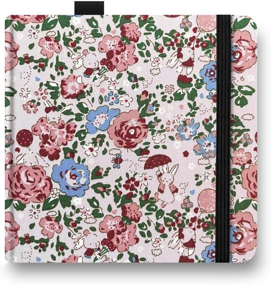 5x5 Handy Portable Handmade Cloth Fabric Hardcover Sewing Binding Travel WaterSketchbooks Watercolor Paper 140LB/300gsm 20Sheets/40Pages Journal Mixed Media Pad Notebook Pink Rose Rabbit