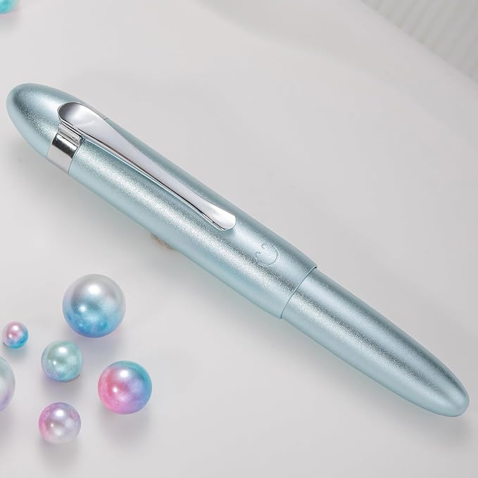 HONG DIAN M1 Fountain Pen Fine Nib, Ice Blue & Submarine Shape Aluminium Short Mini Pocket Travel Pen