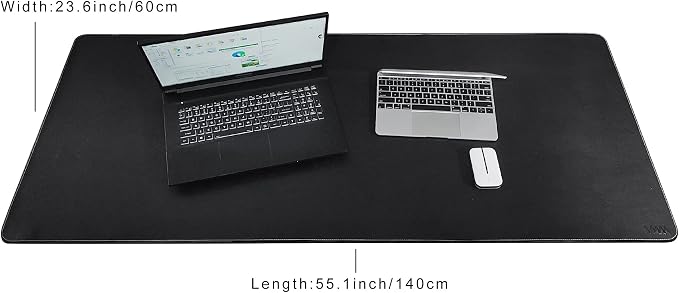 Vyaaa 55" x 24" PU Leather Desk Mat & Large Mouse Pad (Black) | Desk Pad Protector, Waterproof Non-Slip Large Mouse Pad, Laptop Desk Blotter for Office, Home & Gaming
