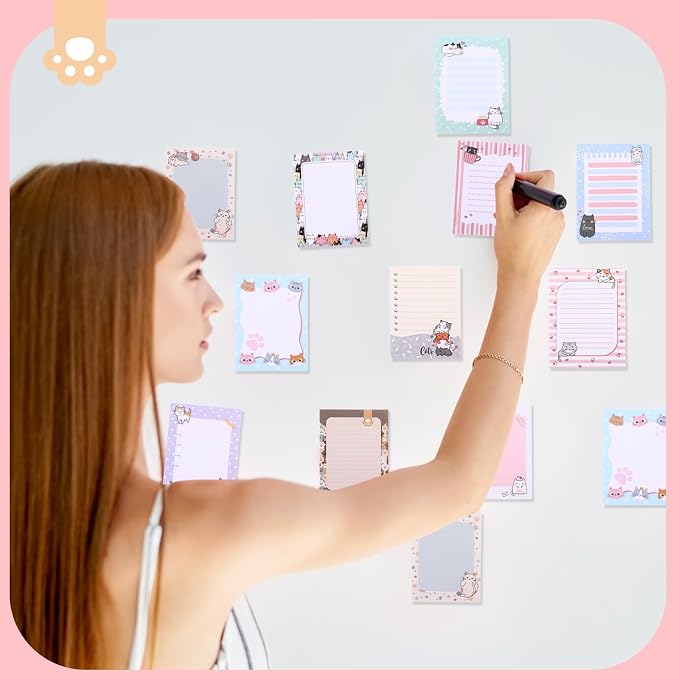 Chiisong 12 Pieces Cats Sticky Notes Cute Cat Gift Self Stick Notepads 3x4 Inch Kawaii Memo Notes for Animal Lover Cartoon Animal to Do List for Office Home Supplies Roommates Gift