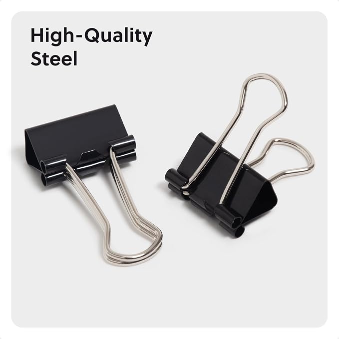 U Brands Binder Clips, 144-Count, 3/4 Inch Mini Metal Clamps for Home, School, and Business, Black with Silver Steel Arms