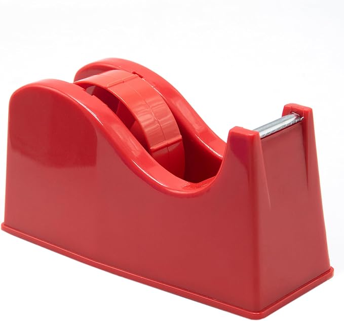 Desktop Tape Dispenser Adhesive Roll Holder (Fits 1" & 3" Core) with Weighted Nonskid Base (1Pack-Red)