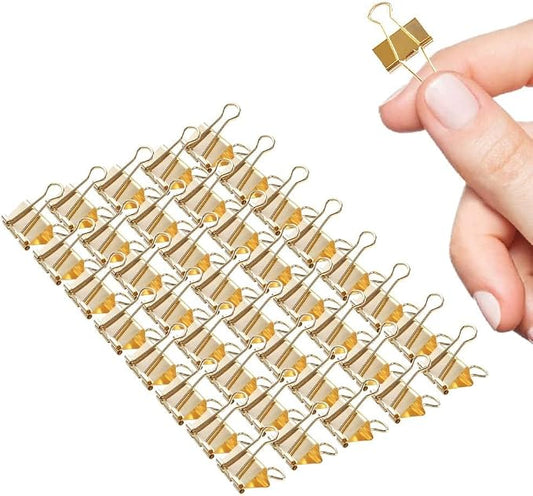 Mini Binder Clips, 60 Pack, 5/8 Inch, Gold, Standard 15mm, Micro Paper Clips, Fold Clamp, Capacity 0.23 Inch, Office and School Supplies