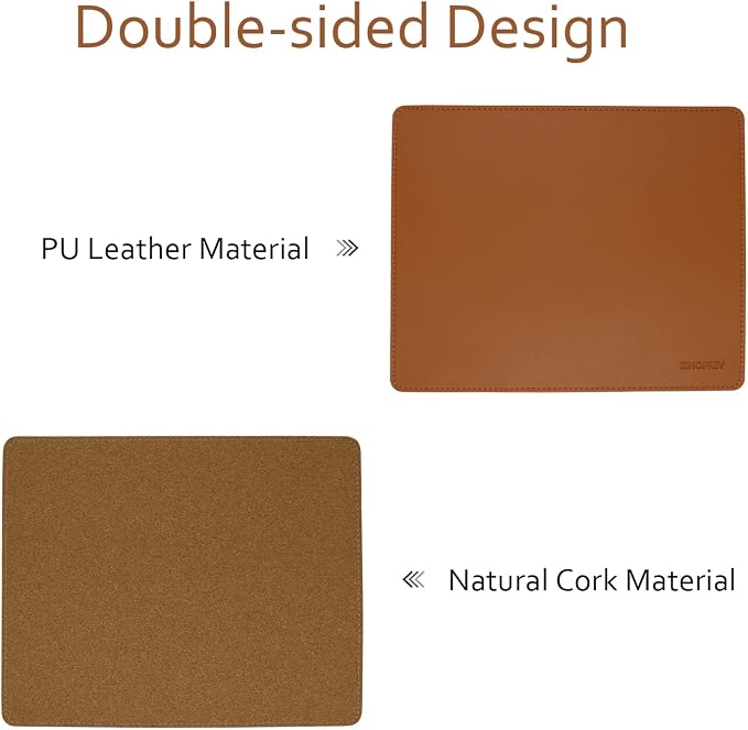 Leather Mouse Pad - Wood Mouse Pads with Stitched Edge,PU Non-Slip Mouse Mat,Double Side Mousepad,Waterproof Gaming Mouse Pad for Desk,Laptop,Office & Home,10.2" x 8.3",1 Pack (Brown)