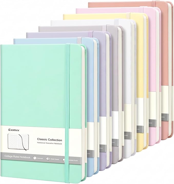 Comix 8 Pack Lined Journal Notebooks for Work, 240 Pages, 5.5"x8.3", Hardcover, A5 Medium College Ruled, Journaling Notebooks for Notes-taking, Fits for Office School Home, Pastel