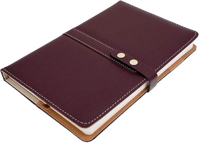 Hardcover Notebook Set - Thick Classic Ruled Notebook with Pen Loop and Pen, A5 192 Pages, Soft Faux Leather Hardcover Cover with Buckle(Maroon)