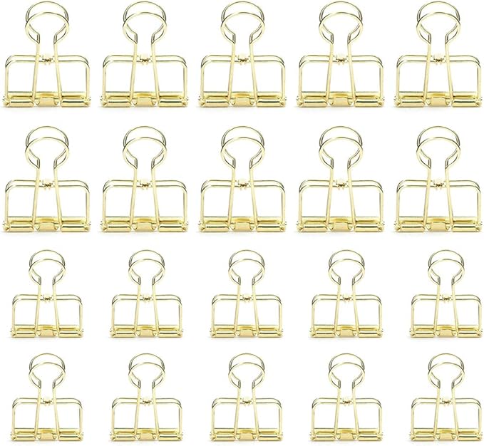DEEDYGO 20 PCS Gold Wire Binder Clips, Assorted Sizes (10 Medium, 10 Small) | Stainless Steel Hollow Binder Clamps for Paperwork, Sewing, Crafts, Teacher, Office School Supplies, Food Packages