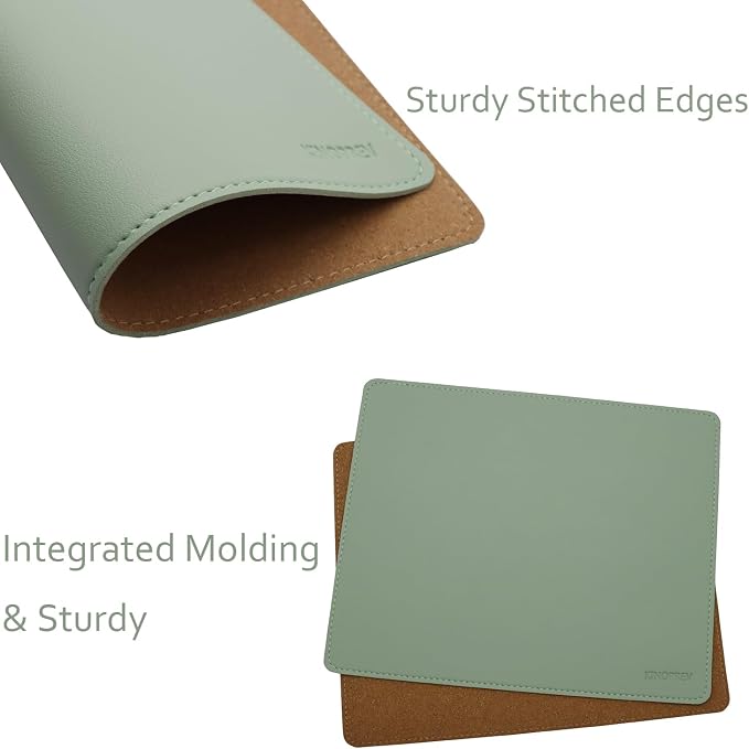 Leather Mouse Pad - Wood Mouse Pads with Stitched Edge,PU Non-Slip Mouse Mat,Double Side Mousepad,Waterproof Gaming Mouse Pad for Desk,Laptop,Office & Home,10.2" x 8.3",1 Pack (Olive Green)