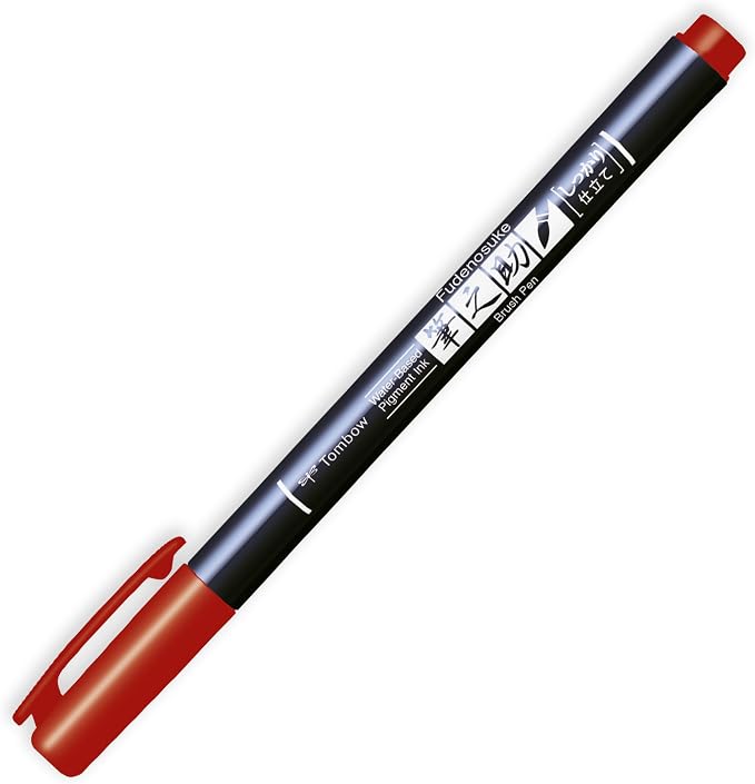 Tombow Fudenosuke Calligraphy Brush Pen - Black, Blue, Red Ink - Pack of 3 In Envelope Gift Packaging