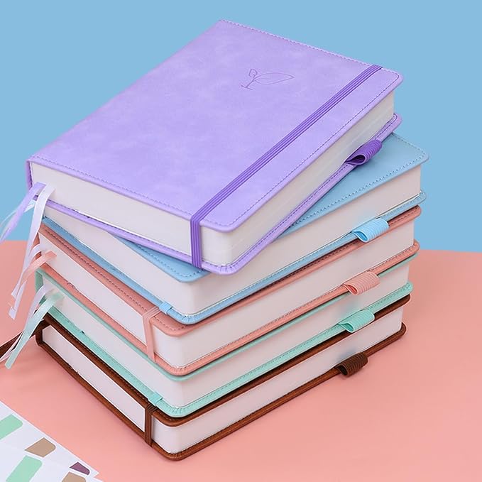 Hoci Poci 400 Pages Lined Journal Notebook, 5.8" x 8.4", Pink | Thick Journal for Writing, A5 Hardcover Leather Notebook with 100Gsm College Ruled Paper for Women Men Work Note taking