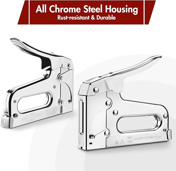 Arrow T50 Heavy-Duty Staple Gun, Manual Stapler | Chrome Steel, For Upholstery, Wood, Crafts, DIY and Professional Uses, Fits T50 1/4", 5/16", 3/8", 1/2" & 9/16" Staples