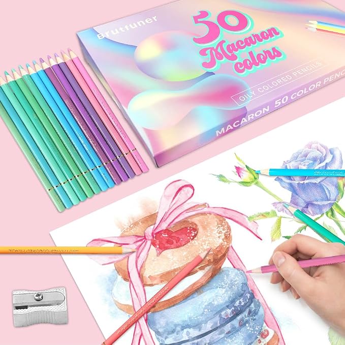 LBW 50 Macaron Pastel Colored Pencils Professional Soft Core for Adults Beginners Sketching Shading