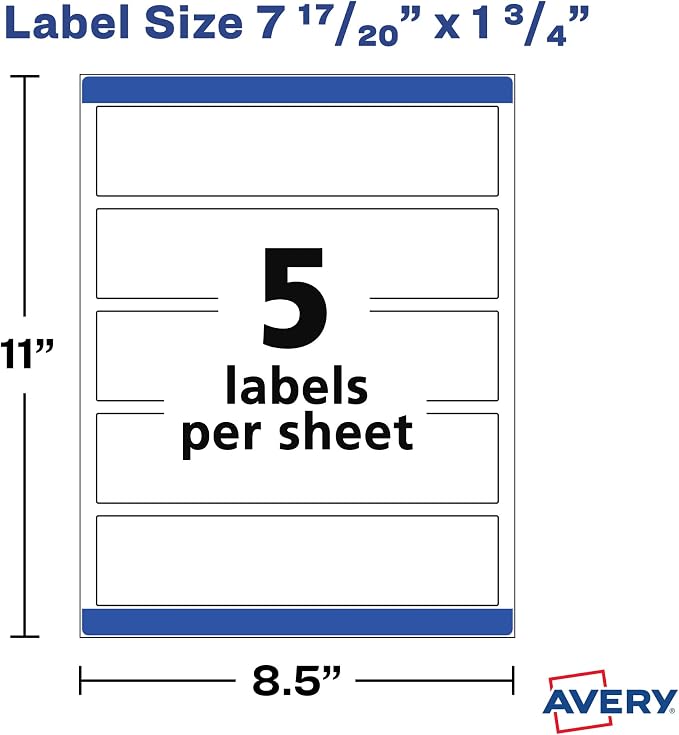 Avery Printable Wraparound Rectangle Labels, 7.85" x 1.75", Textured White, 50 Customizable Labels (22838)