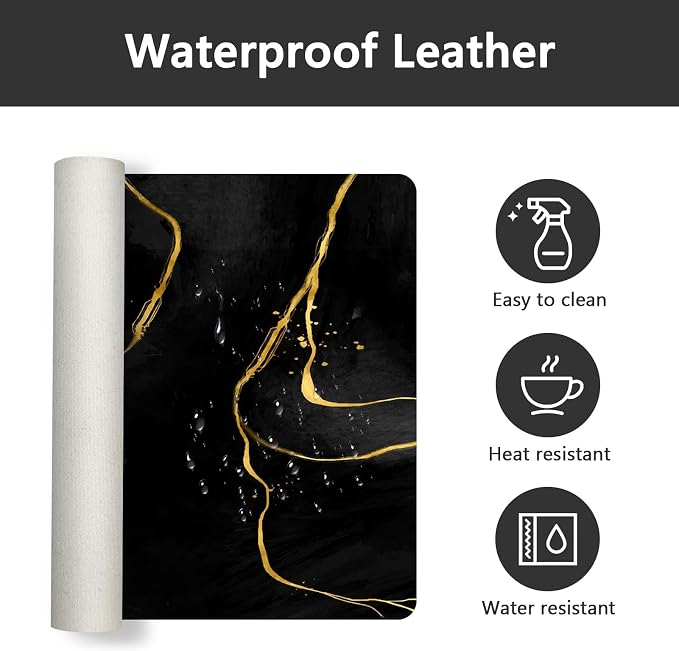 Britimes Black Gold Marble Desk Mat Deak Pad Non-Slip PU Leather Large Keyboard Mouse Pad Office Desktop Accessories for Office,Work,Home Decor(31.5"X15.7")