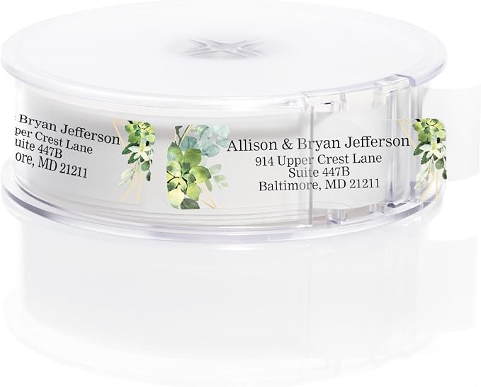 Clear Floral Greenery Rolled Address Labels / 500 Personalized Return Address Labels/Custom Address Stickers in Elegant Plastic Dispenser Greenery