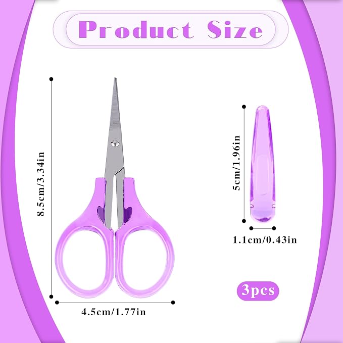 3Pcs Small Scissors All Purpose Craft Scissors Stainless Steel Scissor with Protective Cover Mini Detail Craft Scissor Precision Straight Fine Tips Design for Paper Cutting,Scrapbooking