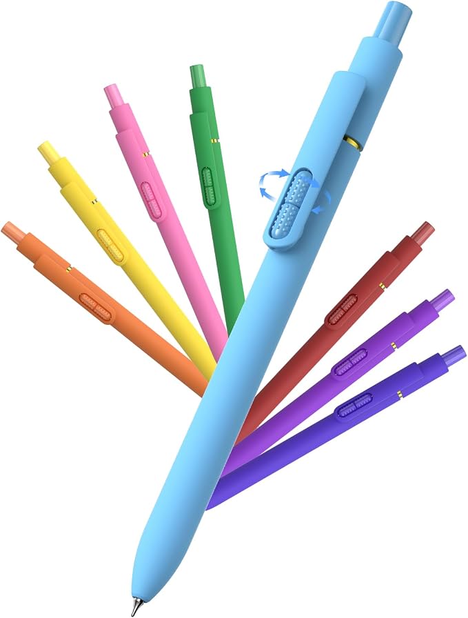 inkipen Blue Ink Pens, 8 Pcs 0.5mm Fine Point Retractable Smooth Fidget Pens, Quick Drying Colorful Writing Pens for Journaling School Office Supplies, Dopamine Colors