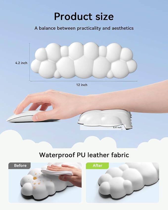 Elbow Pad for Desk, 2-Pack Cloud Elbow Rest(White), Edge Arm Rest | L-Shaped, Leather Surface, Memory Foam, Waterproof, Non-Slip Wrist Support Wrist Rest