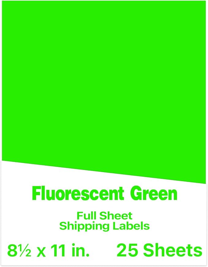 Neon Green Printable Sticker Paper, 25 Sheets Fluorescent Green Matte Printable Sticker Paper, Laser/Inkjet Printing- Letter Size (8.5" x 11")