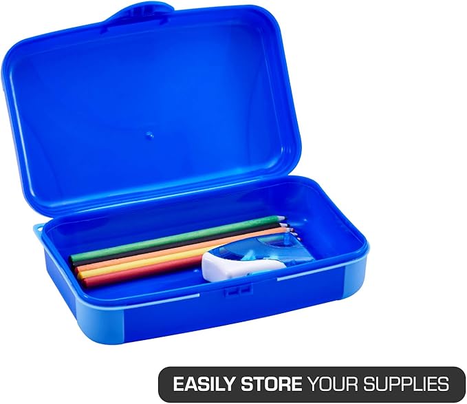 LockerMate by Bostitch Hard Pencil Case, Durable Plastic Pencil Box, Kid-Friendly Colors in Blue & Turquoise, 2-Pack