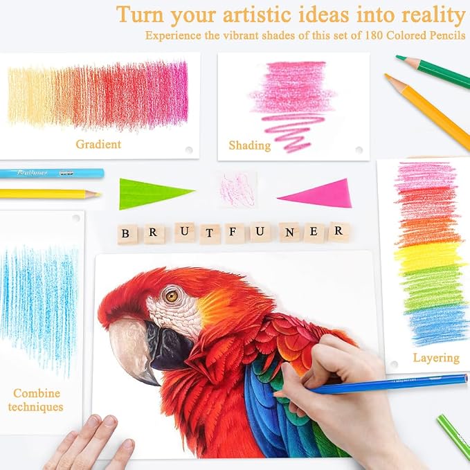LBW 180 Colored Pencils for Adult Coloring Books, 12 Metallic Pencil, Oil Based Soft Core Professional Color Pencils for Artists Beginners, Drawing Coloring Sketching Blending
