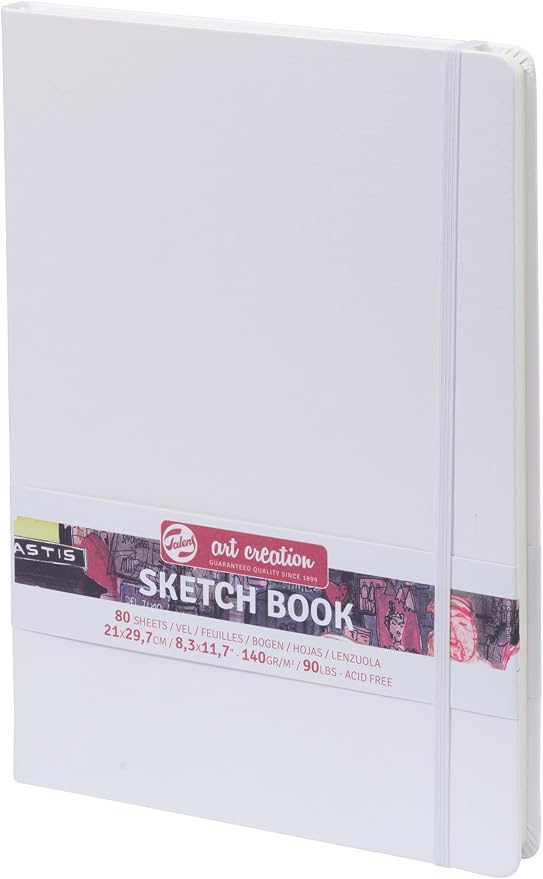 Talens Art Creation Sketchbook White 21X29,7 cm, 140 Grams | Hard-Bound Pocket Notebook, 140 GSM/94 lbs Paper, Acid-Free Blank Cream Paper, Ribbon Bookmark and Elastic Closure
