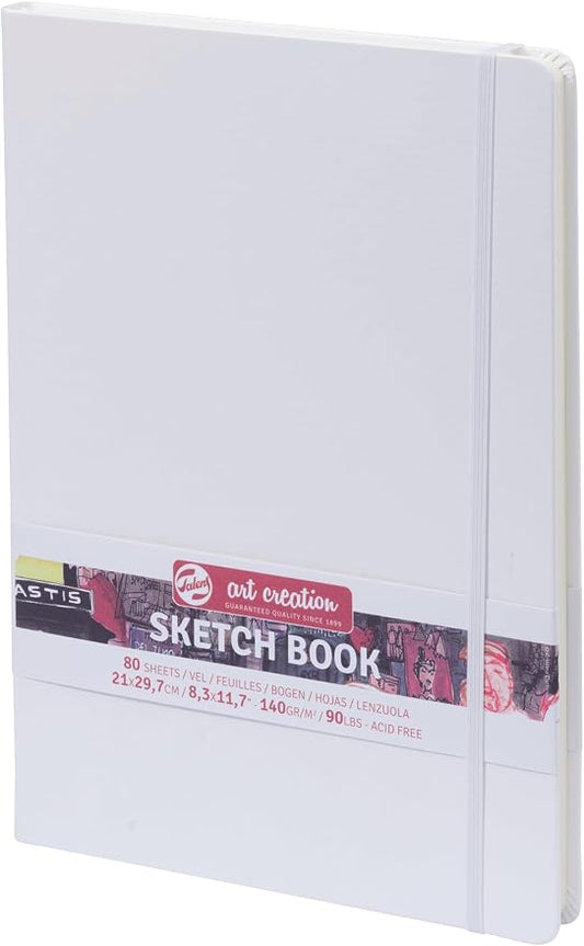 Talens Art Creation Sketchbook White 21X29,7 cm, 140 Grams | Hard-Bound Pocket Notebook, 140 GSM/94 lbs Paper, Acid-Free Blank Cream Paper, Ribbon Bookmark and Elastic Closure