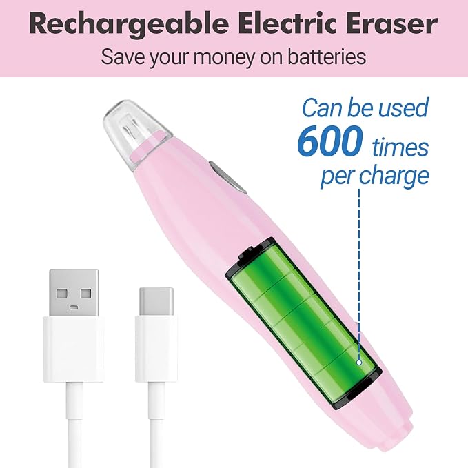 AFMAT Electric Eraser, with 140 Eraser Refills, Rechargeable Pencil Erasers for Artists, Electric Erasers for Drafting, Drawing, Painting, Sketching, Architectural Plans, Detailer Tool EE04(Pink)