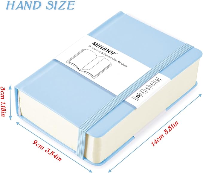 Mix Media Pad,3.5"x5.5" Small Hardcover Leather Art Sketchbook,105 GSM 200 Sheets/400 Pages Acid Free Artistic Painting Drawing Sketching Writing Paper, Handy Pocket Journal Notebook.Blue