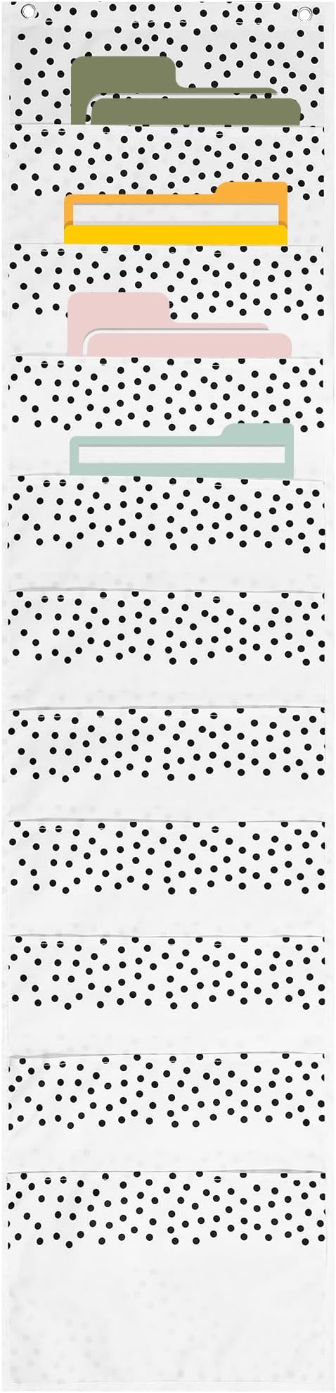 MotiMind Boho Styles 10 Pockets Wall Hanging File Folders File Storage Pocket Chart for Classroom Hanging Wall Organizer with 2 over The Door Hangers, 58" x 14" for School Classroom Office Home