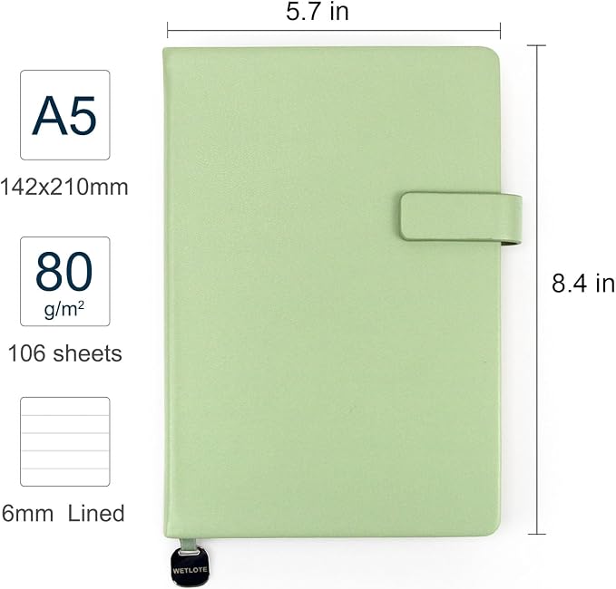 A5 Hard Cover Lined Notebook, Pen Holder & Gold Edges, 180° Lay Flat Journal, Large 5.7 x 8.4 in, Bookmark & Gift Box, Business Notebook for Work, Study, Travel(Grass Green)