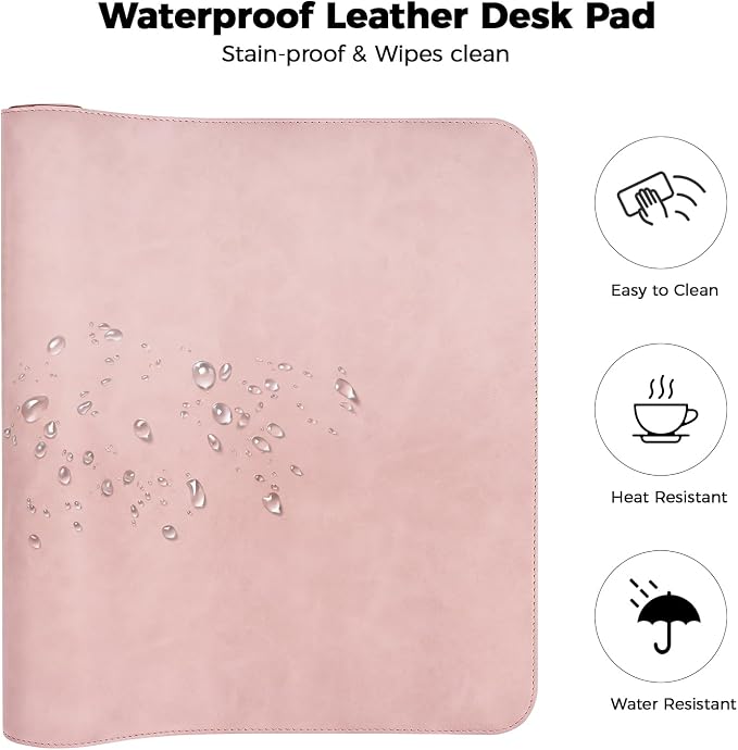 CHEERYGOO Leather Desk Pad Protector, Mouse Pad, Office Desk Mat, Non-Slip PU Leather Desk Blotter, Laptop Desk Pad, Waterproof Desk Writing Pad for Office and Home 31.5"x 15.7" L Pink