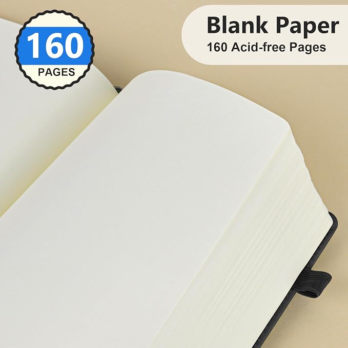 PERCUN Blank Journal Notebook, A5 Hardcover Sketchbook, 140 Pages 5.9"×8.5" | Leather Unlined Notebook for Drawing & Writing, Travel Diary, Art Journal for Men Women, School & Work