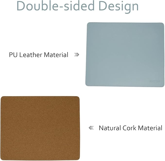Leather Mouse Pad - Wood Mouse Pads with Stitched Edge,PU Non-Slip Mouse Mat,Double Side Mousepad,Waterproof Gaming Mouse Pad for Desk,Laptop,Office & Home,10.2" x 8.3",1 Pack (Azury)