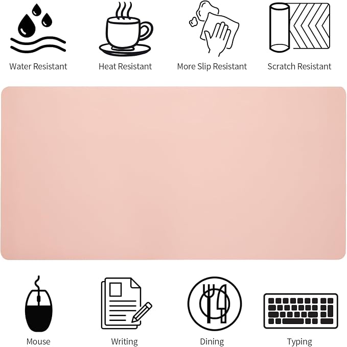 Bloss Pink Desk Mat, Waterproof Non-Slip Leather Desk Pad, Large Mouse Pad, Desk Writing Pad, Desk Mat for Keyboard and Mouse Desk Organizers and Accessories (31.5×15.7 Inches)