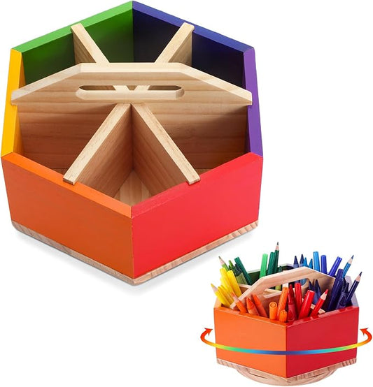 RattanView Rainbow Rotating Pen Holder, 360° Spinning Art Supply Organizer | Spinning Pencil Holder, Pen and Marker Organizer, Crayon Caddy, Desk Organizer for Classroom, Office and Daily Use