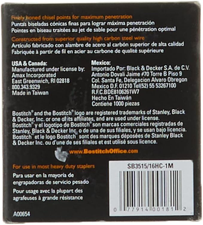 Bostitch Heavy Duty Staples, 165-215 Sheets, 15/16 Inch (24mm) Leg, 1,000 Per Box (SB3515/16HC-1M)