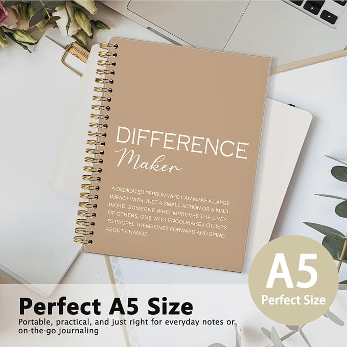 Difference Maker Gift, Difference Maker Definition Spiral Notebook Journal, Motivational Notebooks, Thank You Gifts for Women Men Teacher Coworkers, Hardcover Spiral Notebook 5.5x8.3(Brown)