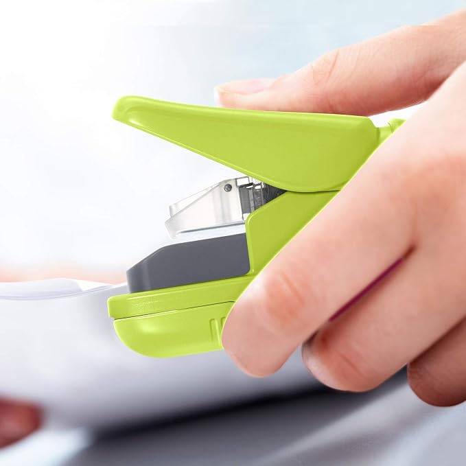 Plus Paper Clinch Compact Staple-Free Stapler, Neon Green