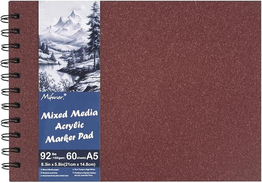 5.8x8.3in Sketch Book, 60Sheets Spiral Bound Notebooks, Bright White 92lbs/150gsm Acid-Free Drawing Paper for Painting,Sketching, Professional Sketch Pad for Artists, Beginners. BW-Wine Red
