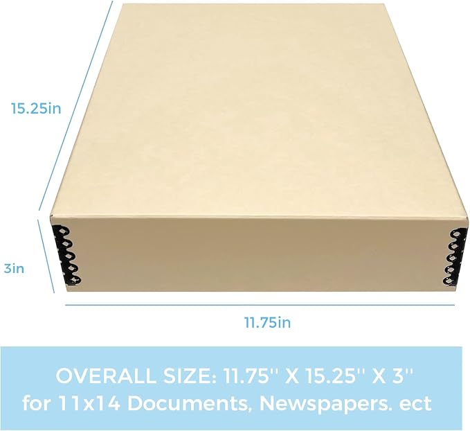 Lineco Museum Archival Storage Box, Drop Front, 11.75x15.25x3 in, Tan | Acid-Free with Metal Edge, Preserves Picture Longevity, Organize Photos, Newspapers, Prints, Documents, Crafts, DIY