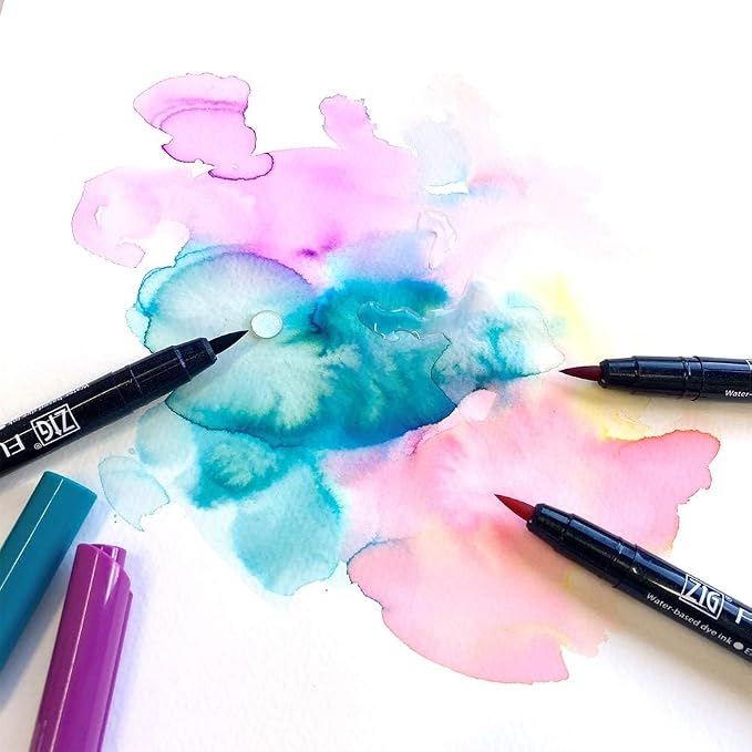 Kuretake ZIG FUDEBIYORI Brush Pens 24 Colors set, AP-Certified, Odourless, Xylene free, Flexible Hard brush tip, Effective for both details and larger spaces, Professional quality, Made in Japan