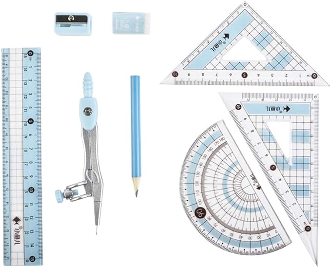 8 Pcs Compass/Math Set for Students with Shatterproof Storage Box, Geometry Set for School, Includes Ruler, Protractor, Compass, Pencil,Pencil Sharpener and Eraser,etc. Perfect Gift