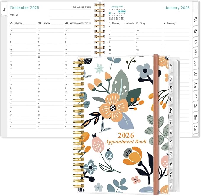 2026 Appointment Book & Planner - 2026 Daily Hourly Planner from January 2026 - December 2026, Weekly Appointment Book with 30-Minute Interval, Medium 6.4" x 8.5", Rose Flowers
