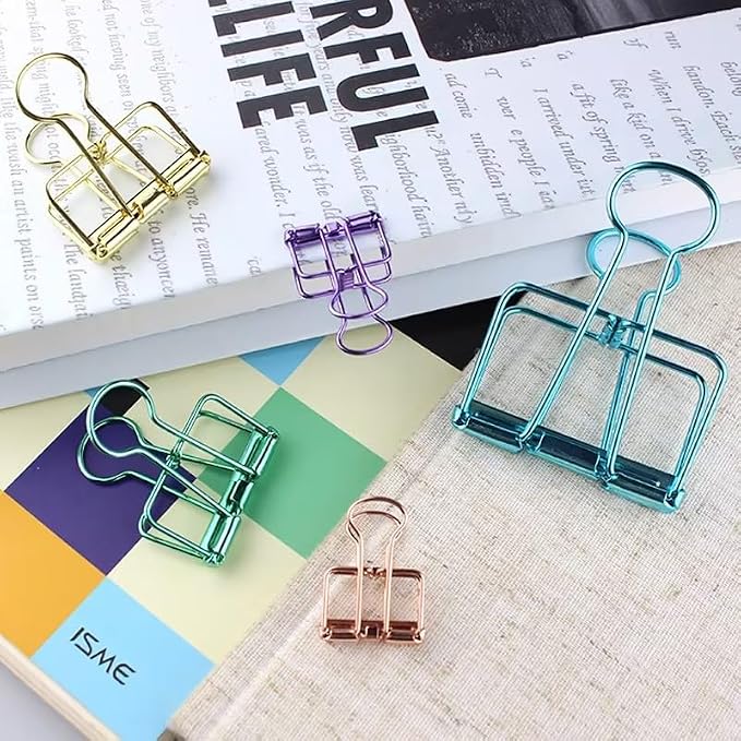 Purple Binder Clips - 36 Pack, 3/4 Inch, 19mm, Hollow Out, Capacity 0.31 Inch, Fold Clamp, Paper & Office Clips