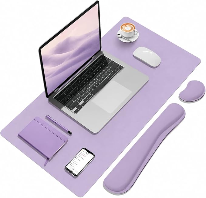Mouse Pad and Keyboard Wrist Rest (31.5×15.7 Inches, Purple) | PU Leather Desk Mat