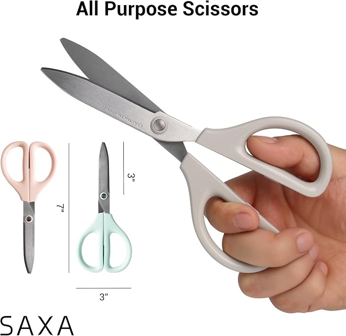 Kokuyo 3 Pack 7“ Scissor All purpose with Hybrid Arch Stainless Steel Blade, Pastel Pink Blue White, Sharper Cutting Performance Heavy Duty Cutter for Office Home School Craft Supplies (HSM-A100)